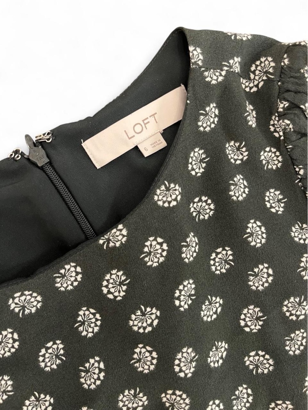 LOFT Black Long-Sleeve Midi Dress with White Floral Print - Picture 8 of 12